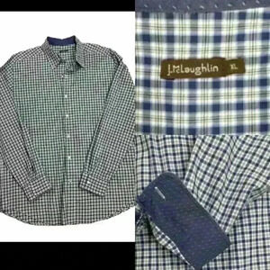 J Mclaughlin XL Long Sleeve Button Up Shirt Flip Cuff Tartan Plaid 100% Cotton
